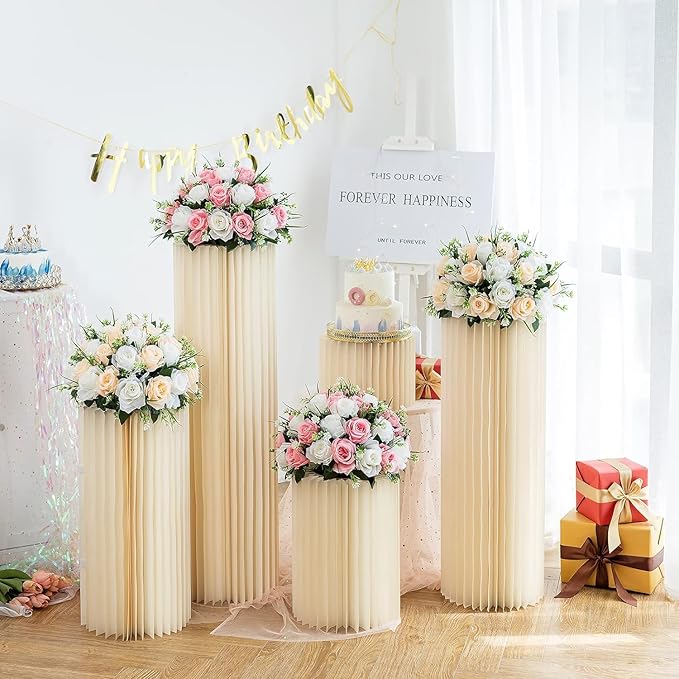 White Paper Cylinder Cake Tables (Set Of 5)