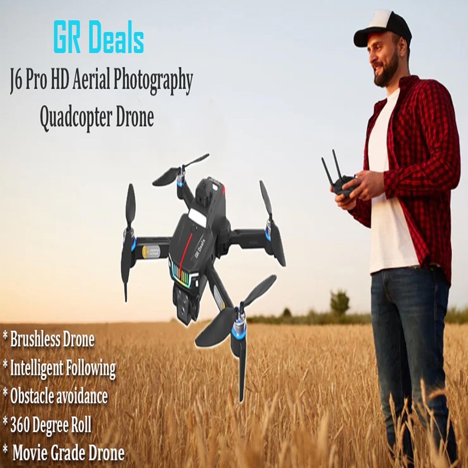 J6 Pro Drone with Wi-Fi & Integrated Camera FPV Capable, Obstacle Avoidance, Headless Mode & Altitude Hold, LED Lights, App-Controlled & Foldable Quadcopter for Aerial Photography