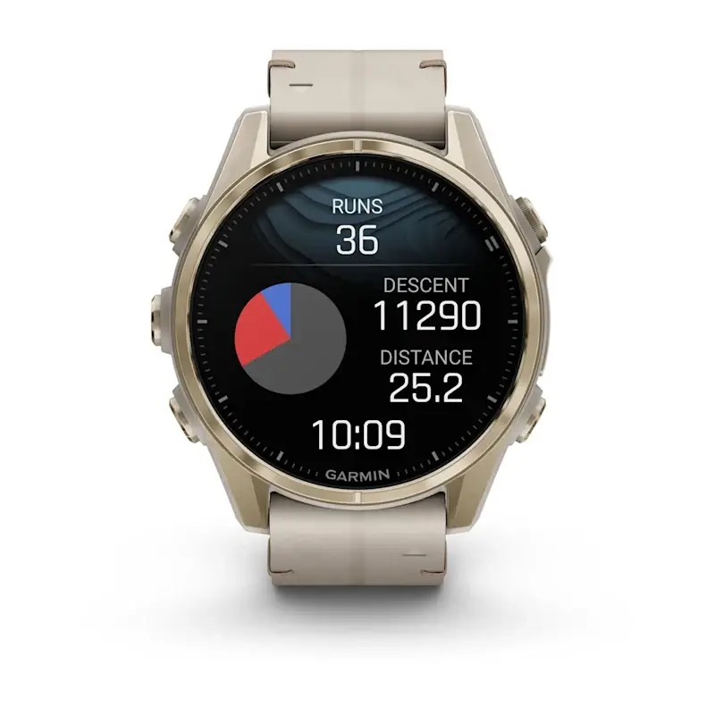 fenix® 8 – 43 mm, AMOLED Sapphire, Soft Gold with Limestone Leather Band