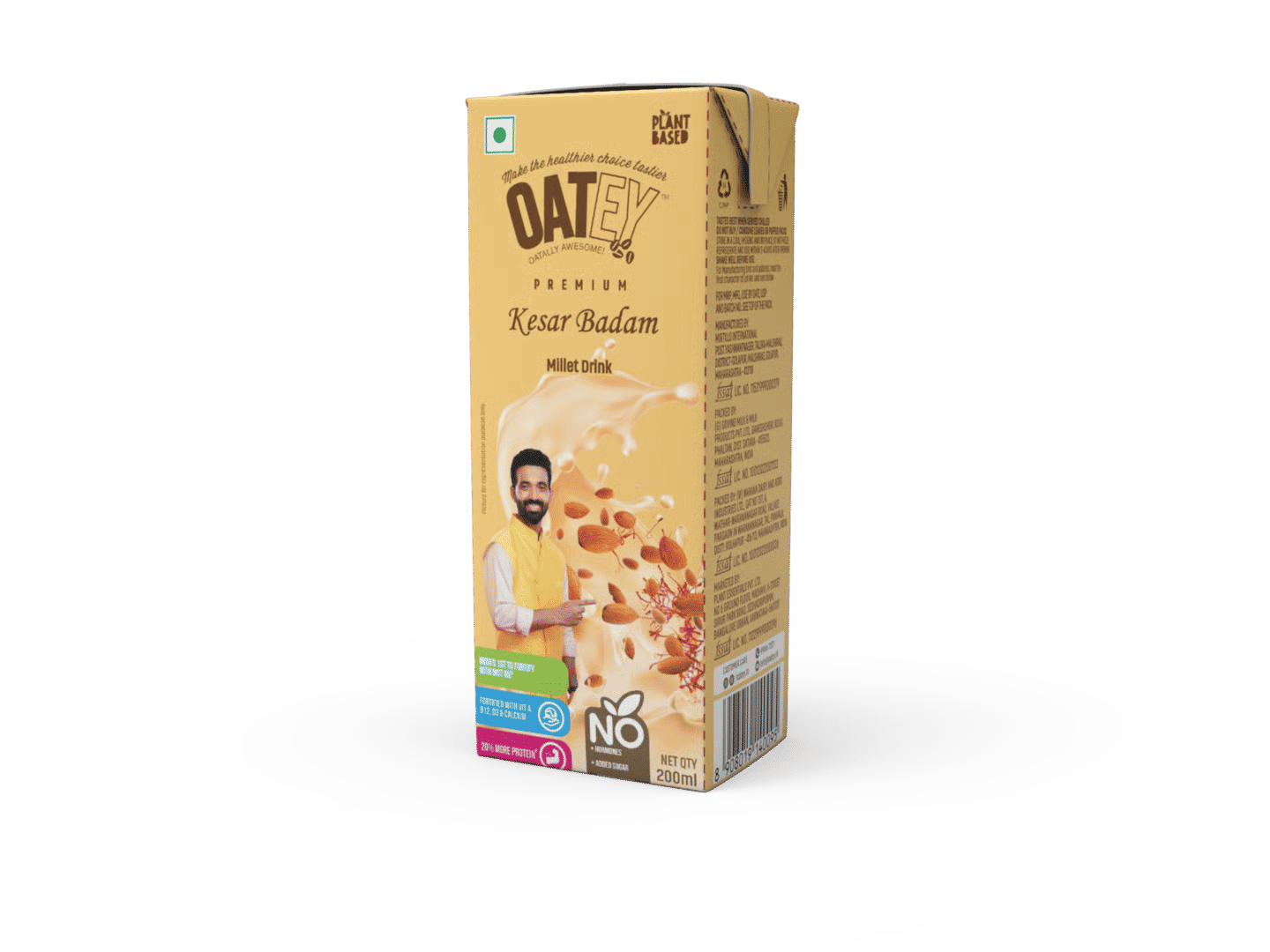 OATEY Premium Kesar Badam Millet Milk: Pack of 27 (5.4 L) | Plant-Based Vegan Milk India