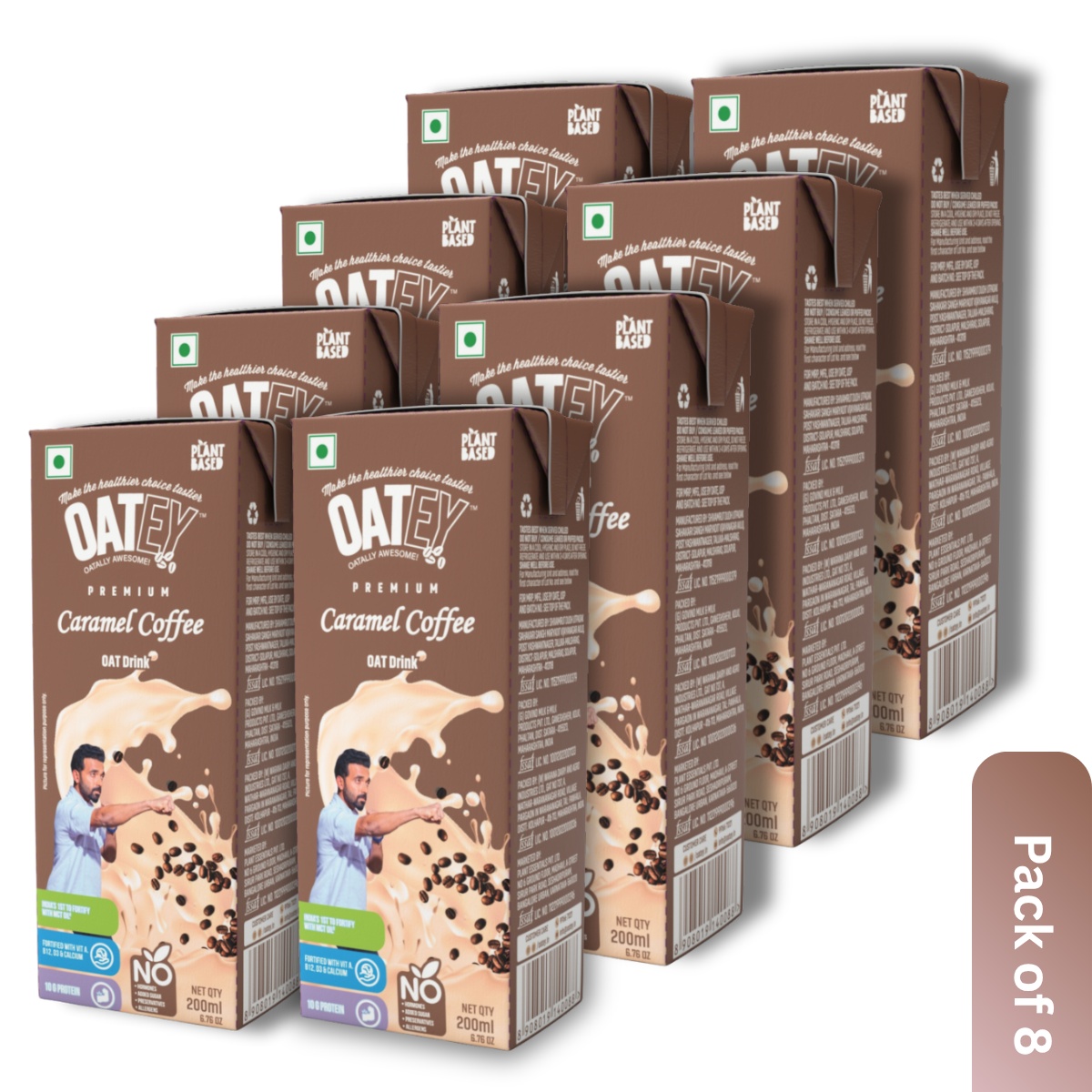OATEY Premium Caramel Coffee Oat Milk: Pack of 8 (1.6 L) | Plant-Based Vegan Milk