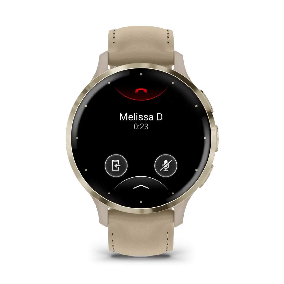 Venu® 3S Soft gold stainless steel bezel with French grey case and leather band