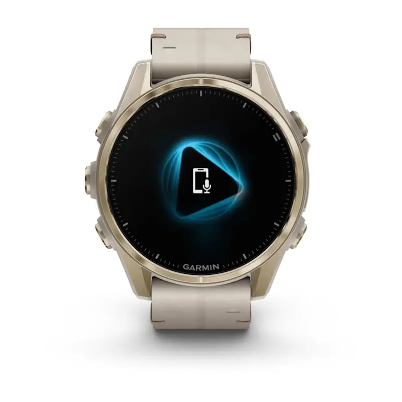 fenix® 8 – 43 mm, AMOLED Sapphire, Soft Gold with Limestone Leather Band