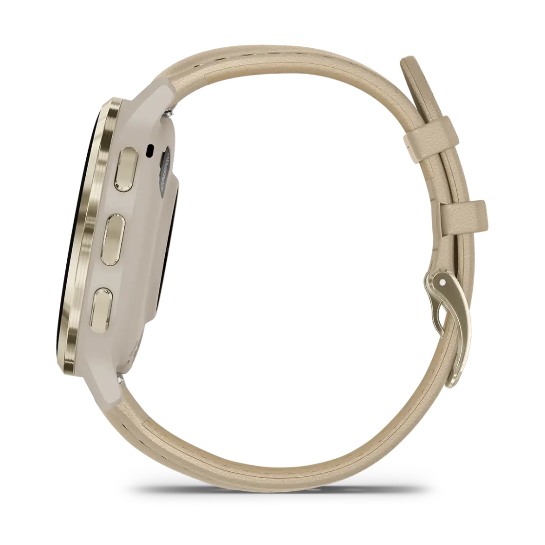 Venu® 3S Soft gold stainless steel bezel with French grey case and leather band