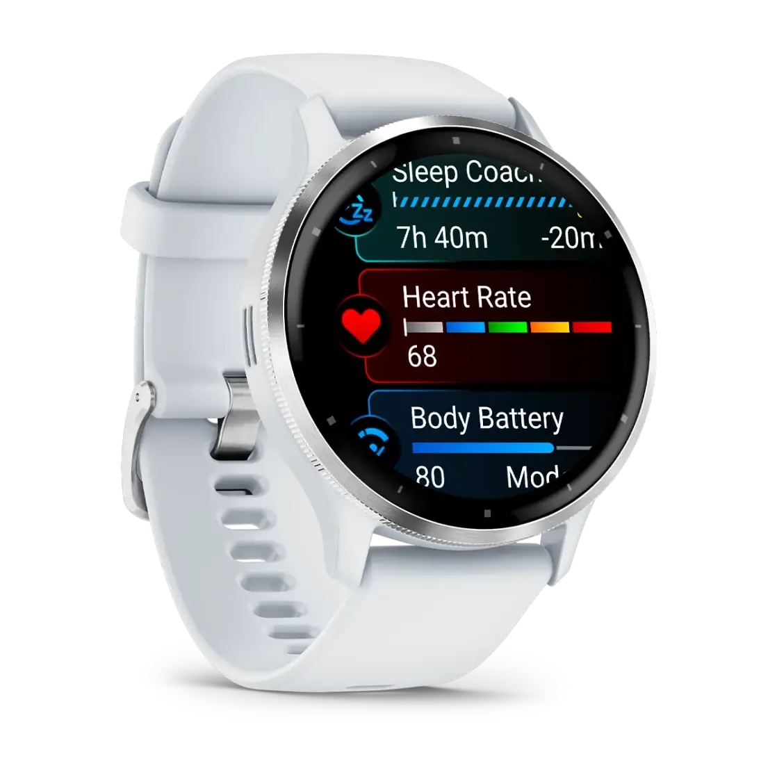 Venu® 3 Silver stainless steel bezel with whitestone case and silicone band