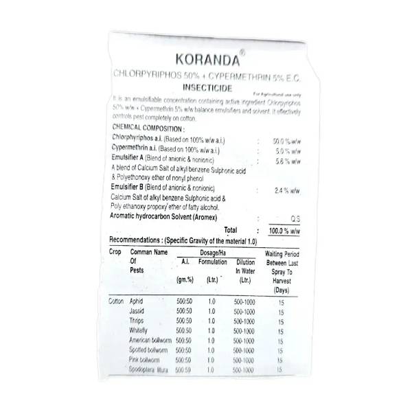 Tata Koranda Insecticide ( Choropyriphos 50 % + Cypermethrin 5 % w/w )