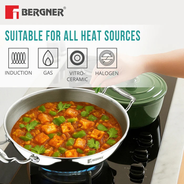 bergner Argent Tri-Ply Stainless Steel Kadai