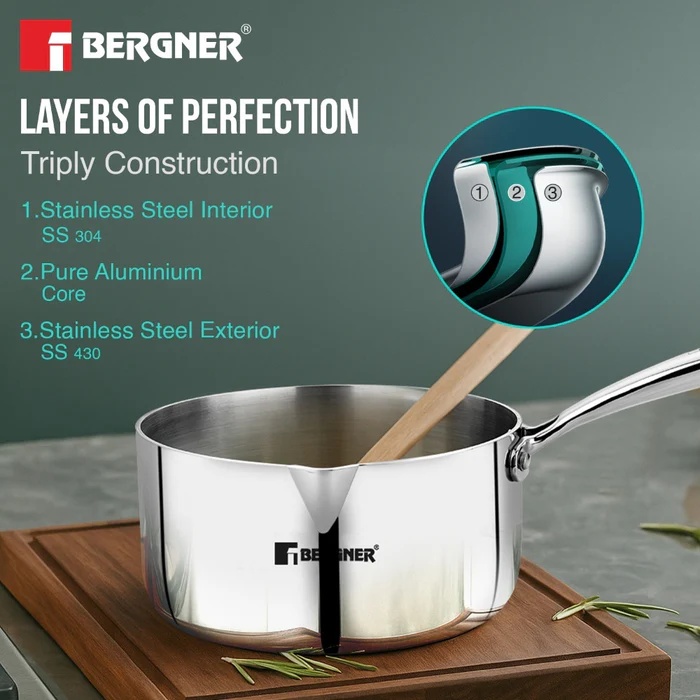 BERGNER Argent Tri-Ply Stainless Steel Milkpan/Saucepan