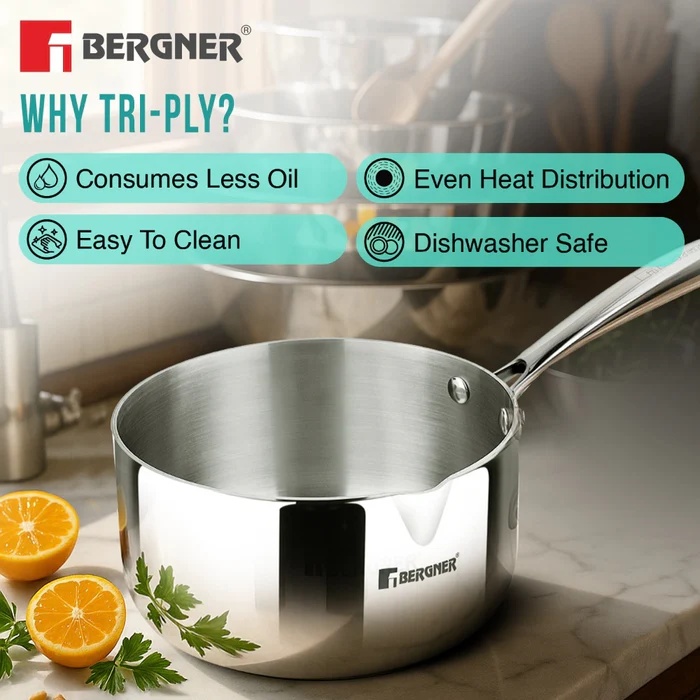 BERGNER Argent Tri-Ply Stainless Steel Milkpan/Saucepan