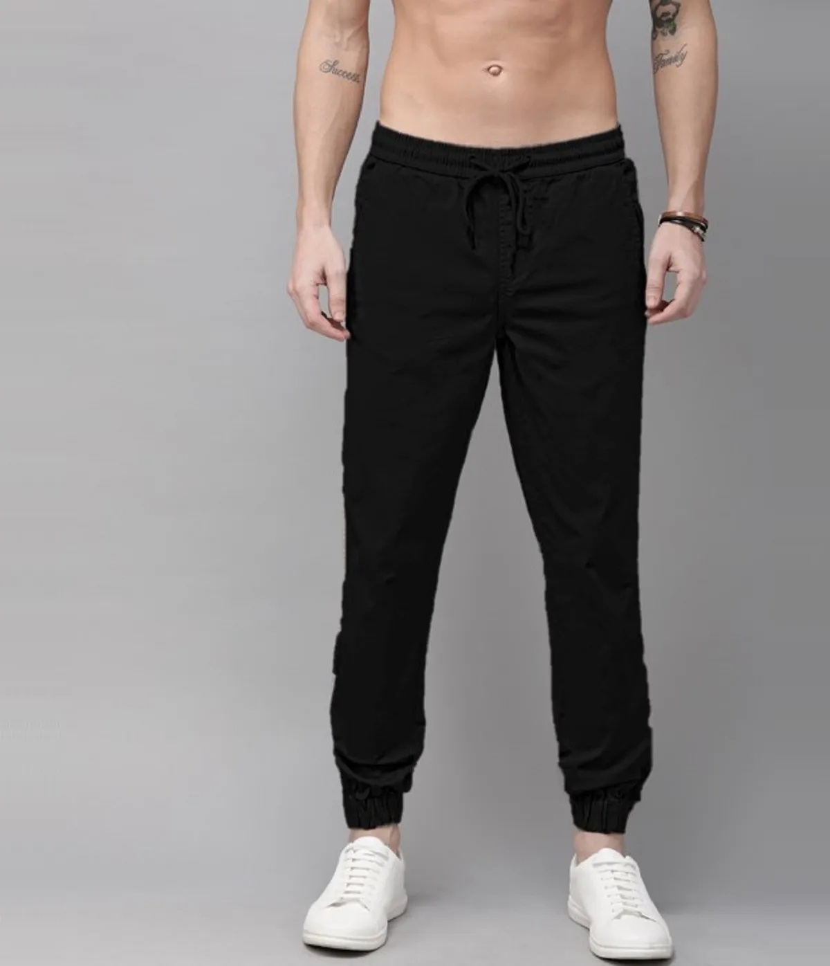 Black Cotton Blend Solid Men’s Slim Fit Joggers