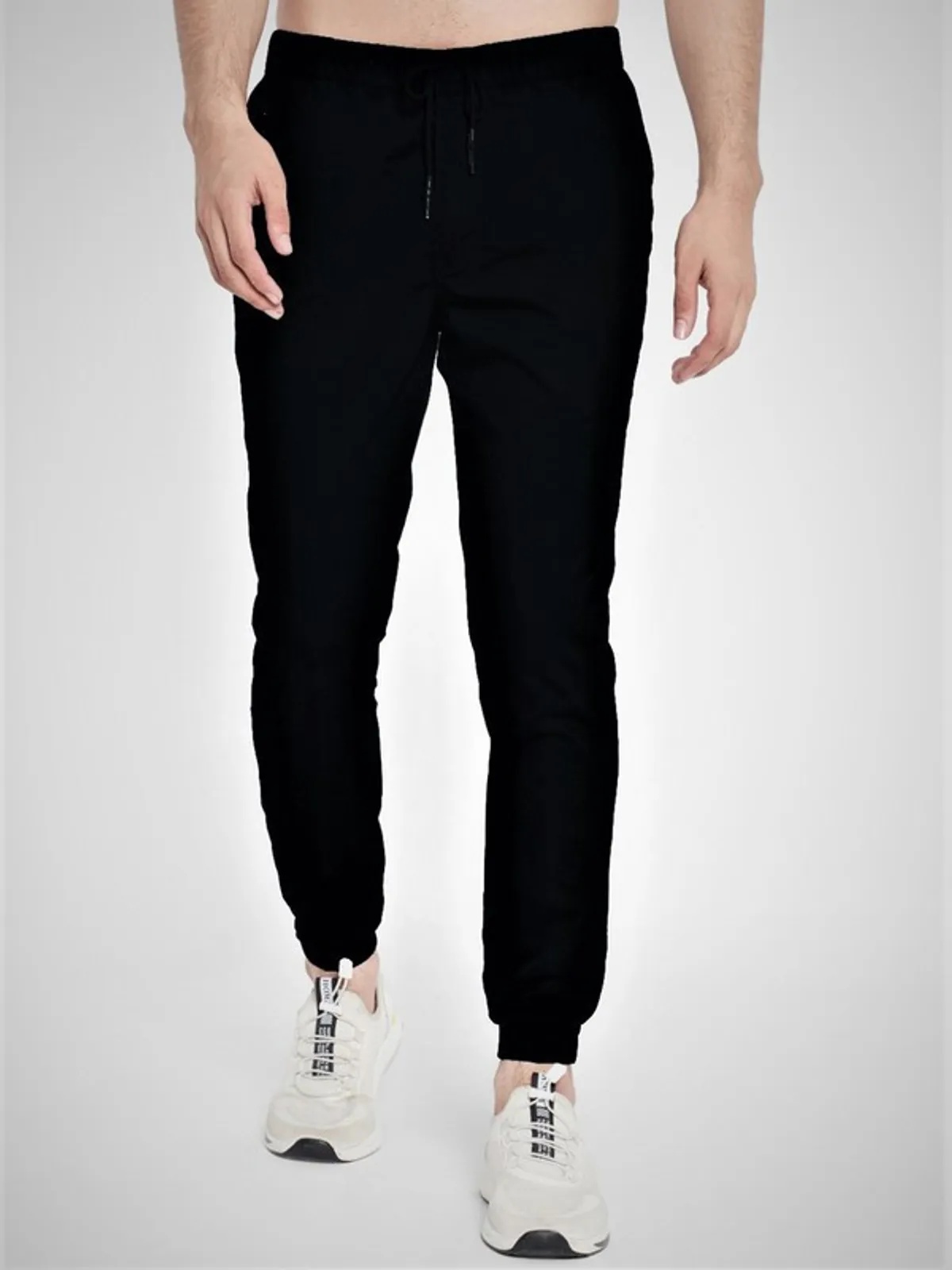 Black Cotton Blend Solid Men’s Slim Fit Joggers