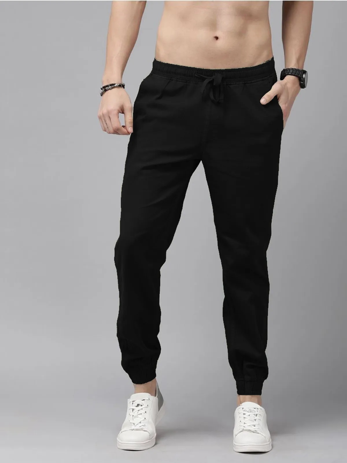 Black Cotton Blend Solid Men’s Slim Fit Joggers