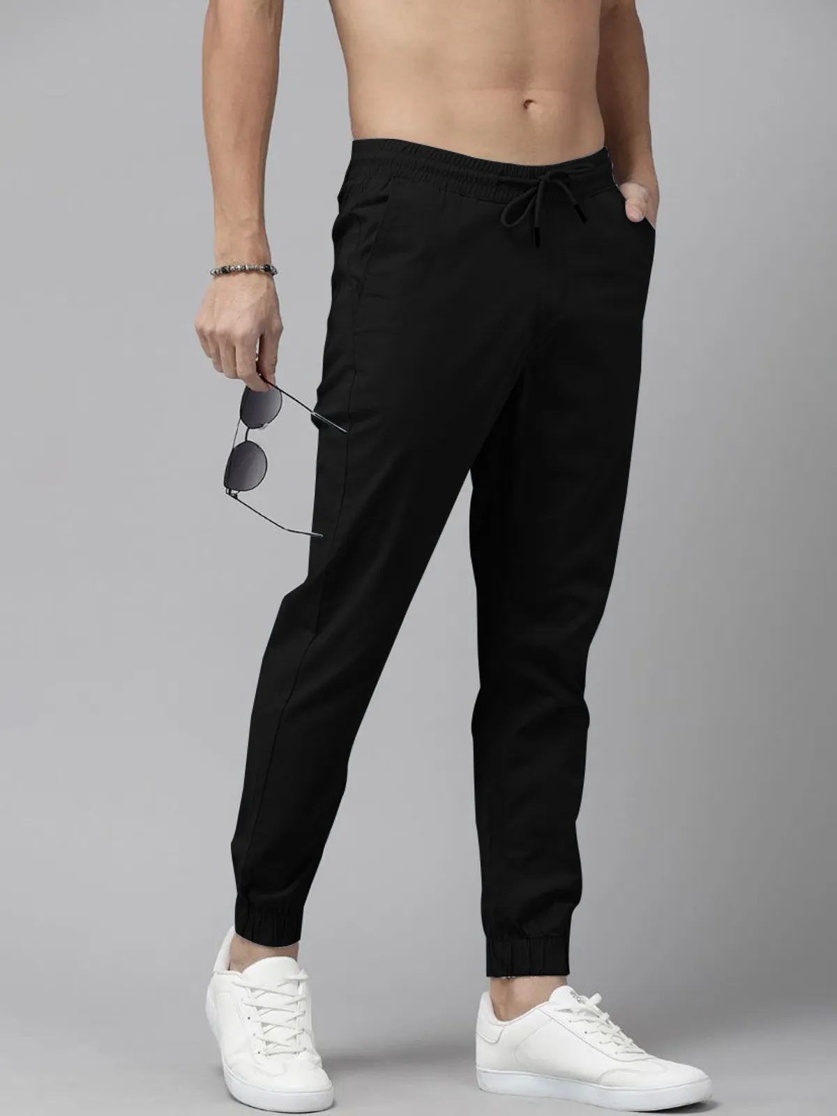 Black Cotton Blend Solid Men’s Slim Fit Joggers