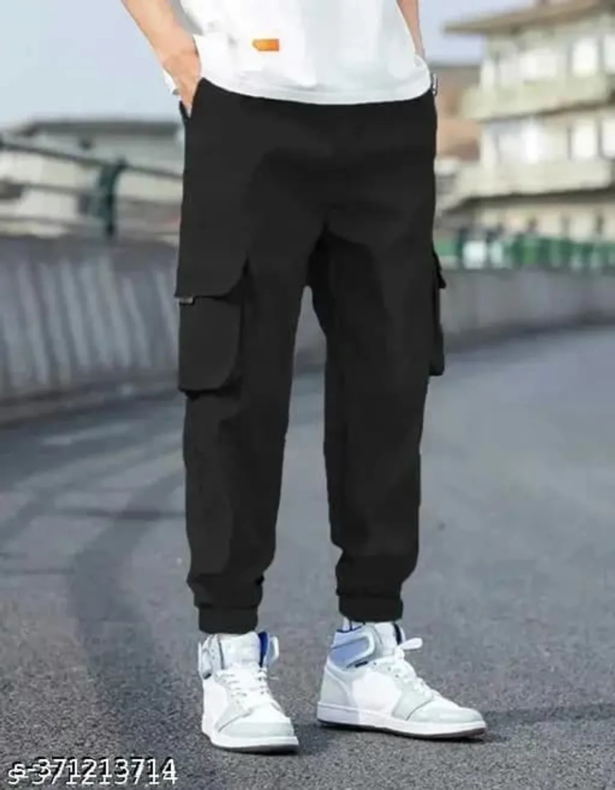 Black Lycra Blend Solid Joggers for Men & Women