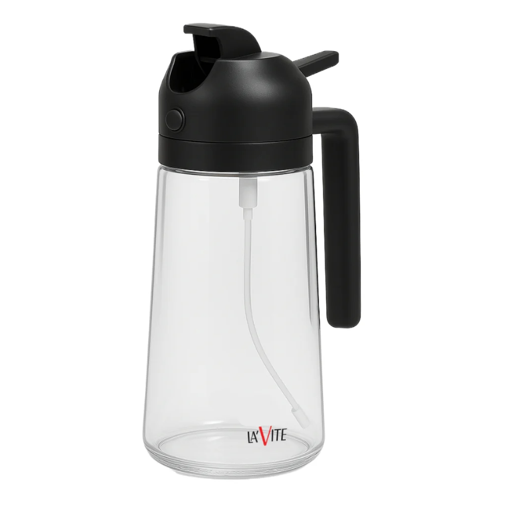 LA' VITE 2-in-1 Oil Dispenser Bottle – Glass Olive Oil Sprayer & Pourer with Flip-Top Lid