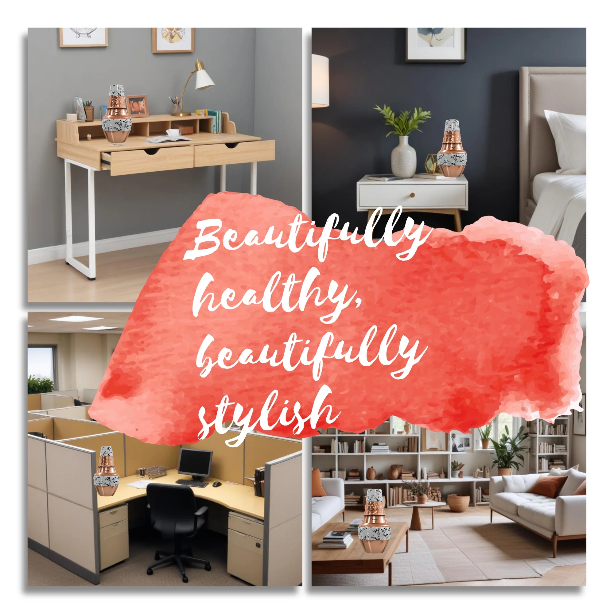 LA'FORTE Copper Bottle Venus Jar 1400 ml (Black Leaf)