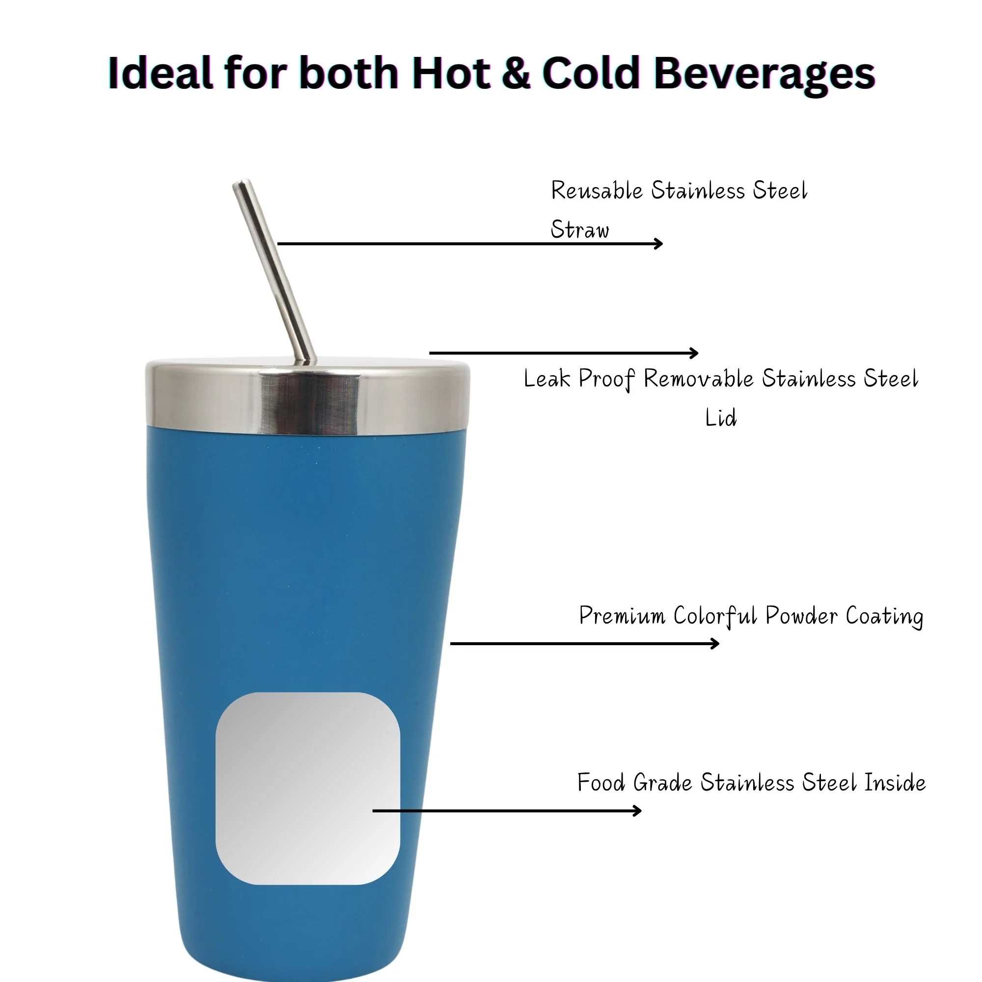 Stainless Steel Tumbler Set (650 ml) with Stainless Steel Lid and Straw – Premium Powder Coated Design for Hot & Cold Beverages (Set of 2, Color Options- Gold, Blue, Green)