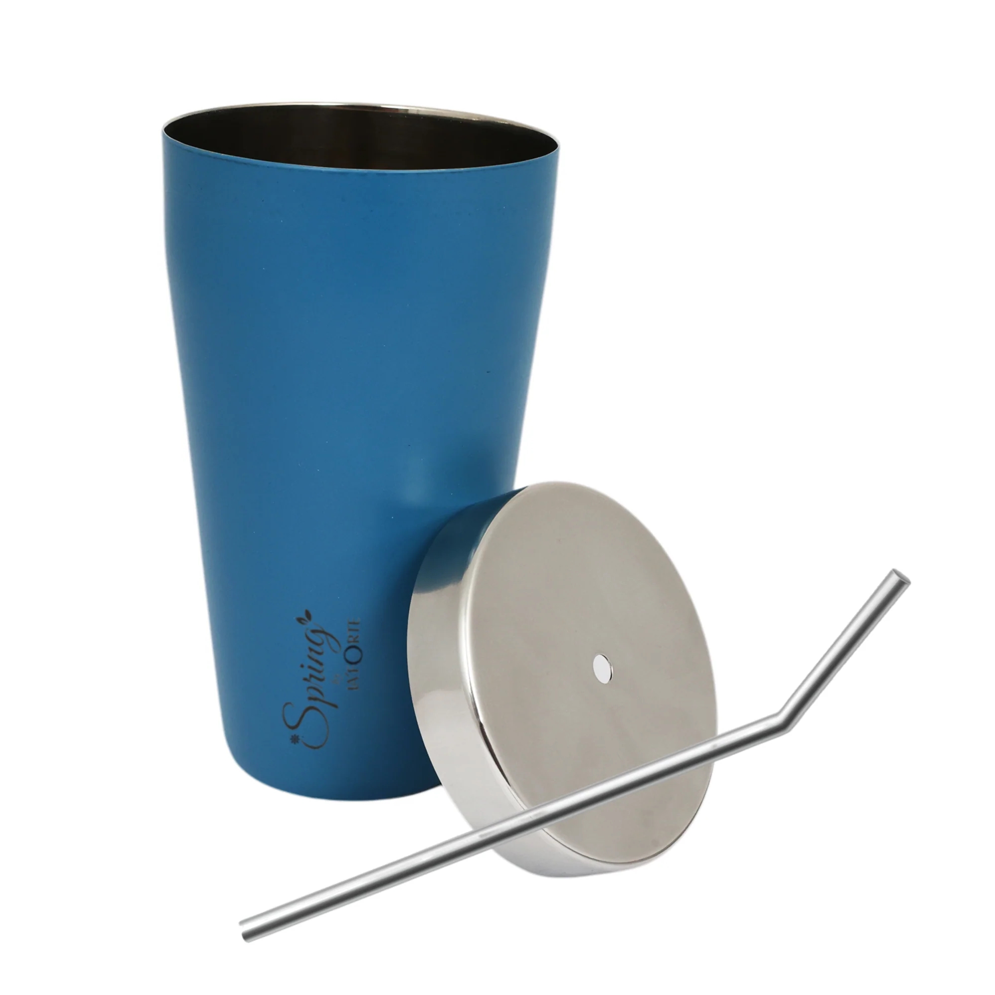 Stainless Steel Tumbler Set (650 ml) with Stainless Steel Lid and Straw – Premium Powder Coated Design for Hot & Cold Beverages (Set of 2, Color Options- Gold, Blue, Green)