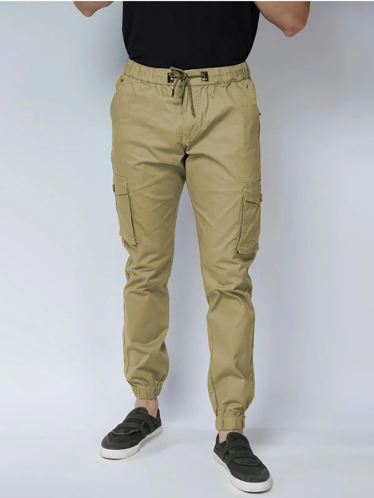 Cream Cotton Blend Slim Fit Men’s Cargo Joggers