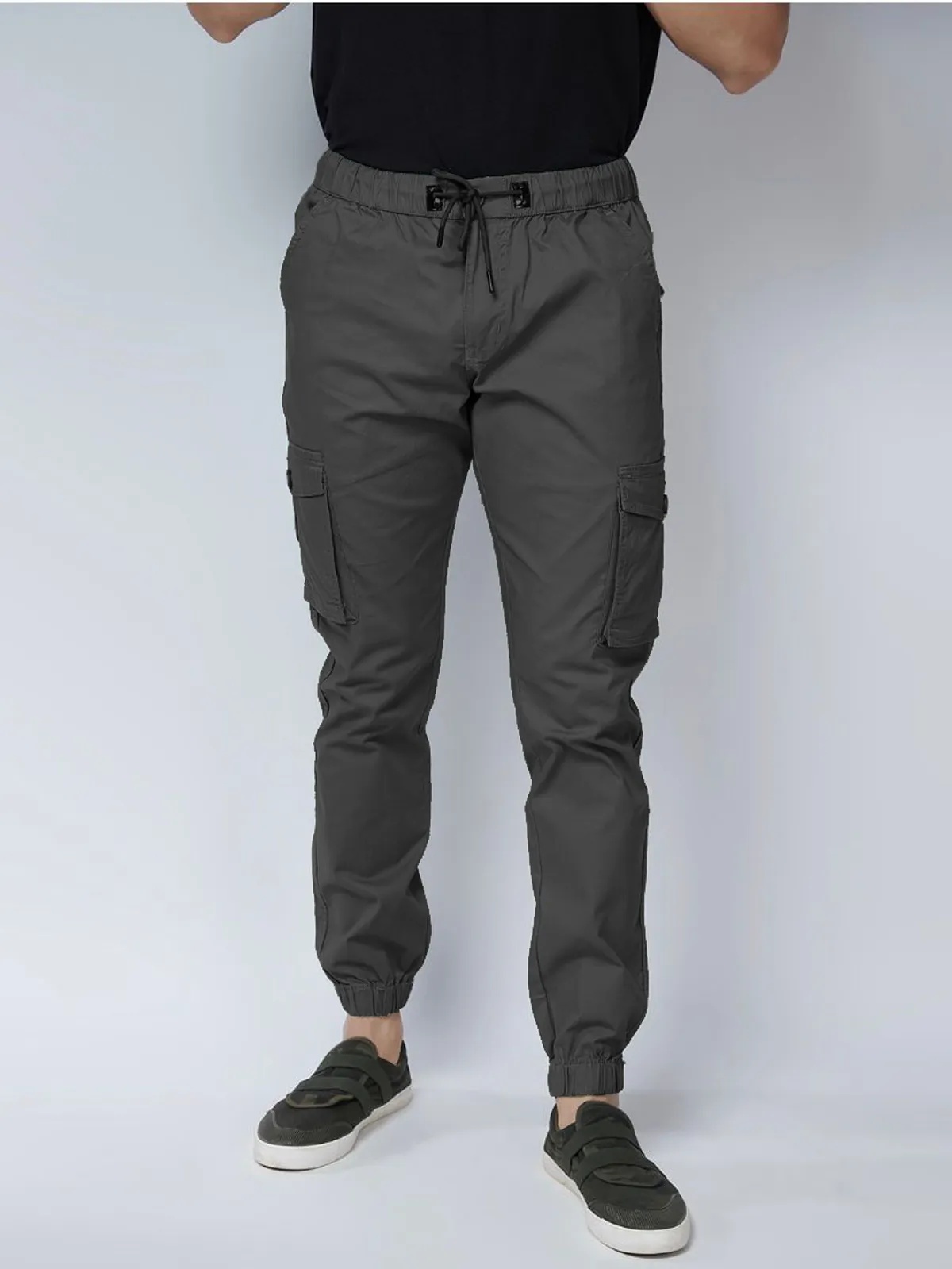 Dark Grey Cotton Blend Slim Fit Men’s Cargo Joggers