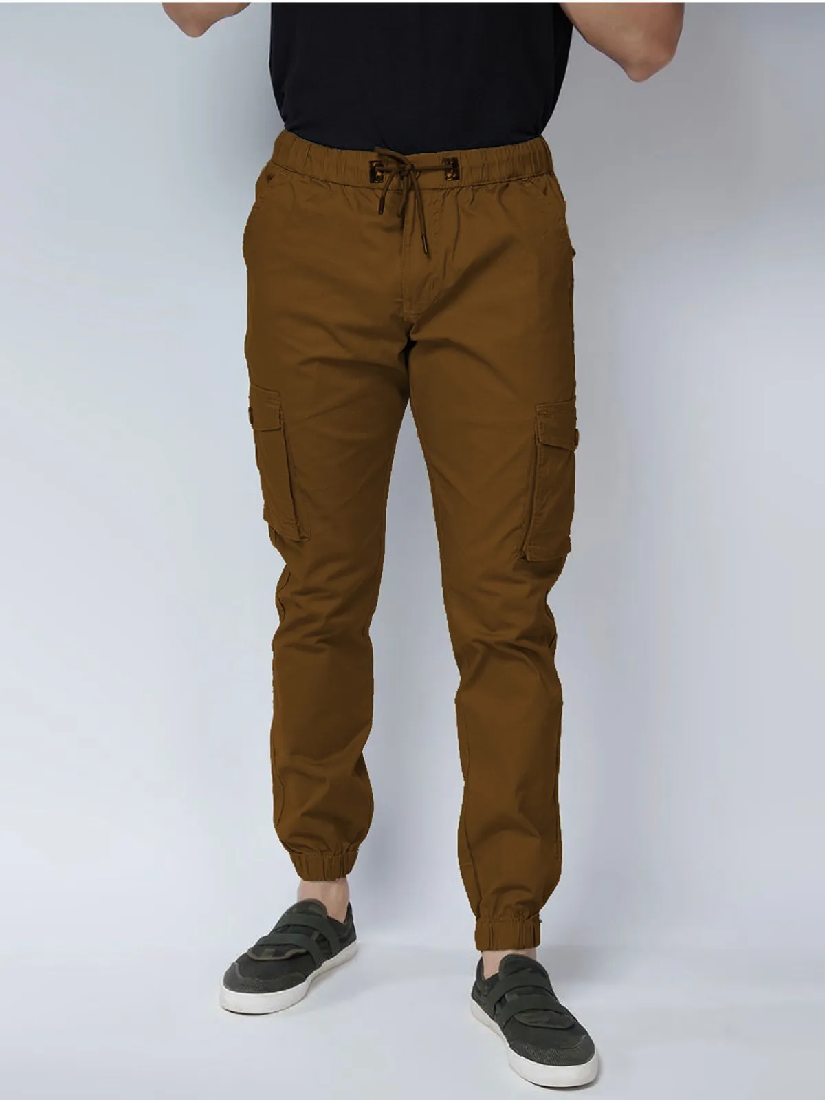 Khaki Cotton Blend Slim Fit Men’s Cargo Joggers