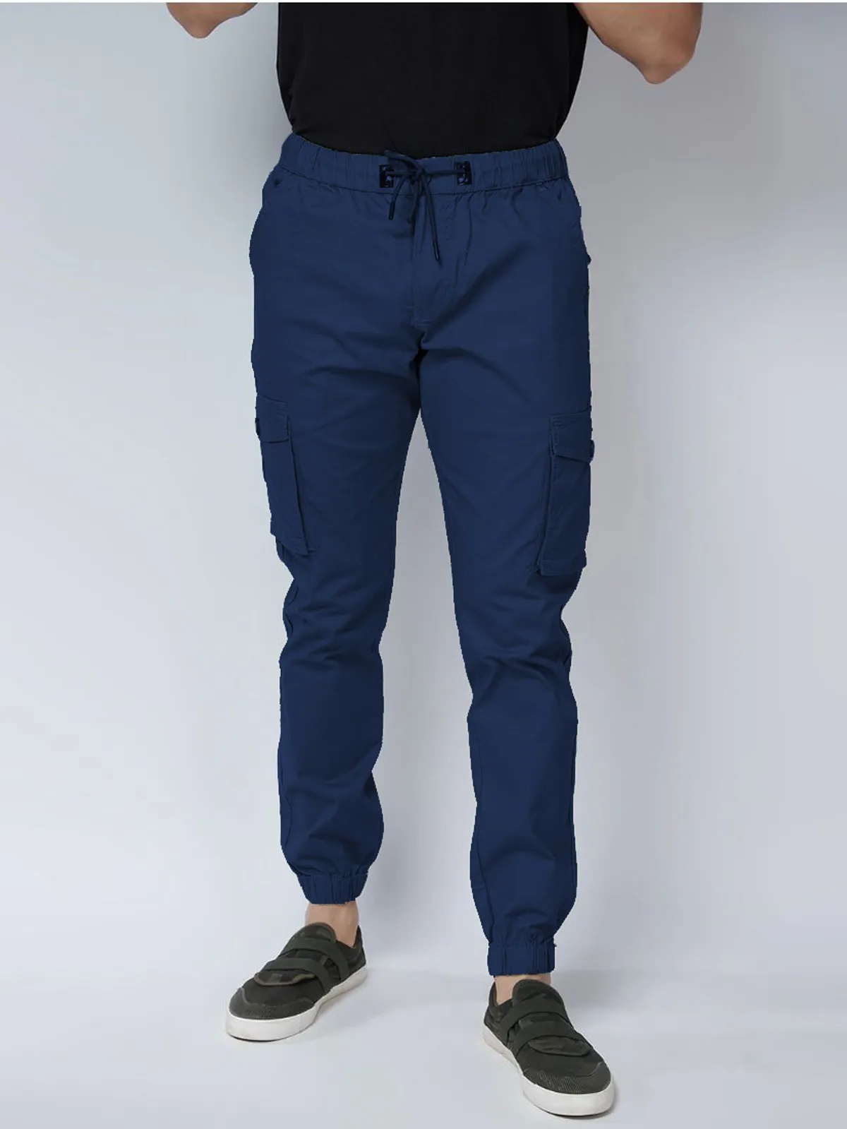 Dark Blue Cotton Blend Slim Fit Men’s Cargo Joggers