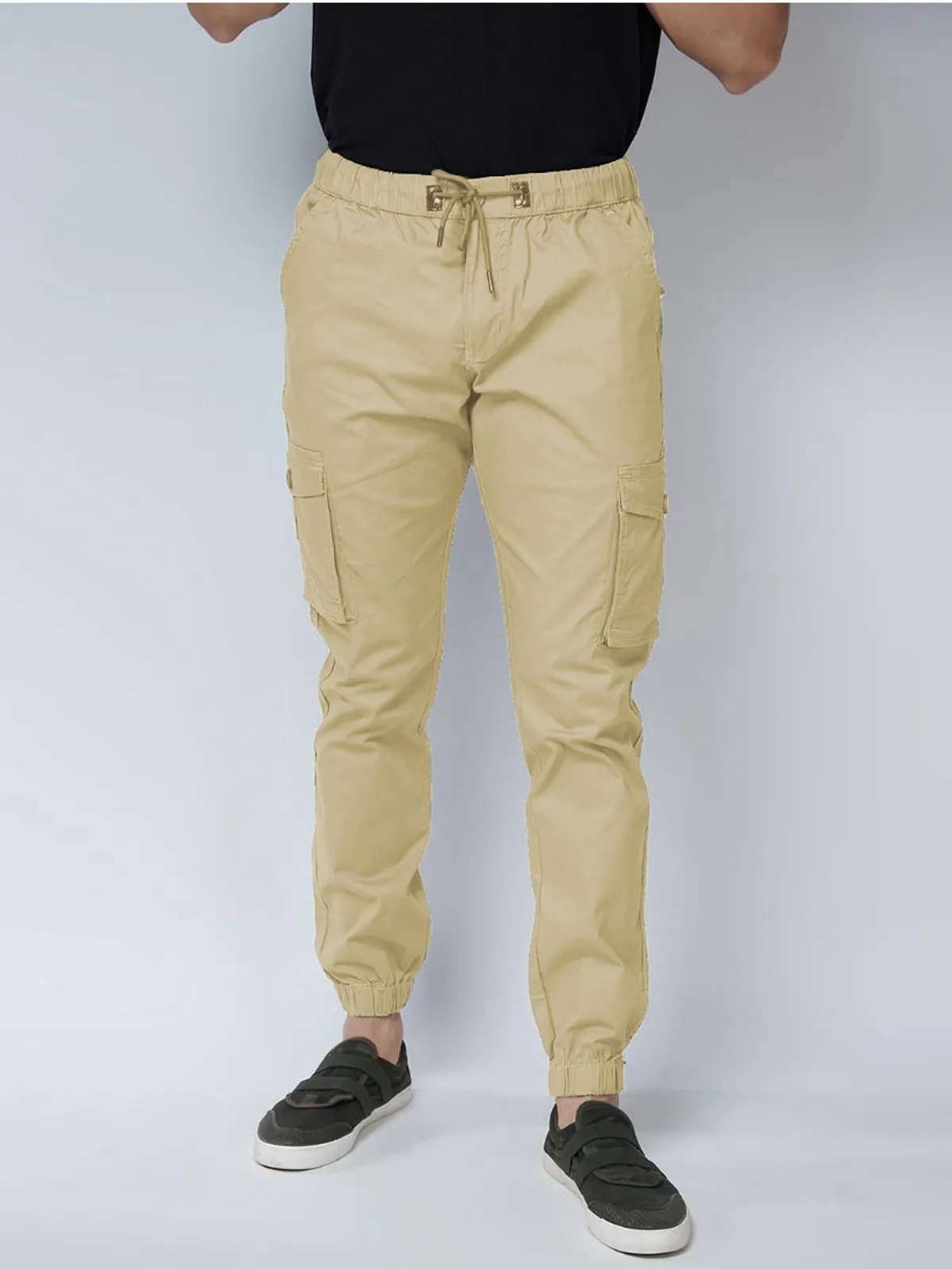 Beige Cotton Blend Slim Fit Men’s Cargo Joggers