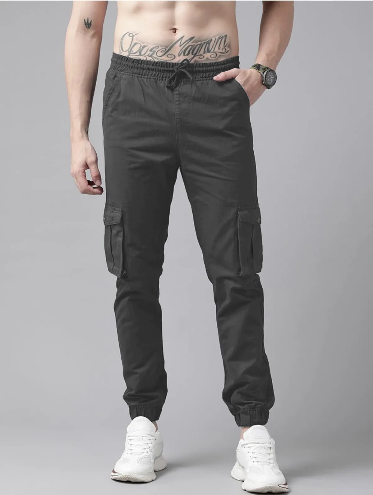 Dark Grey Cotton Blend Slim Fit Men’s Cargo Joggers
