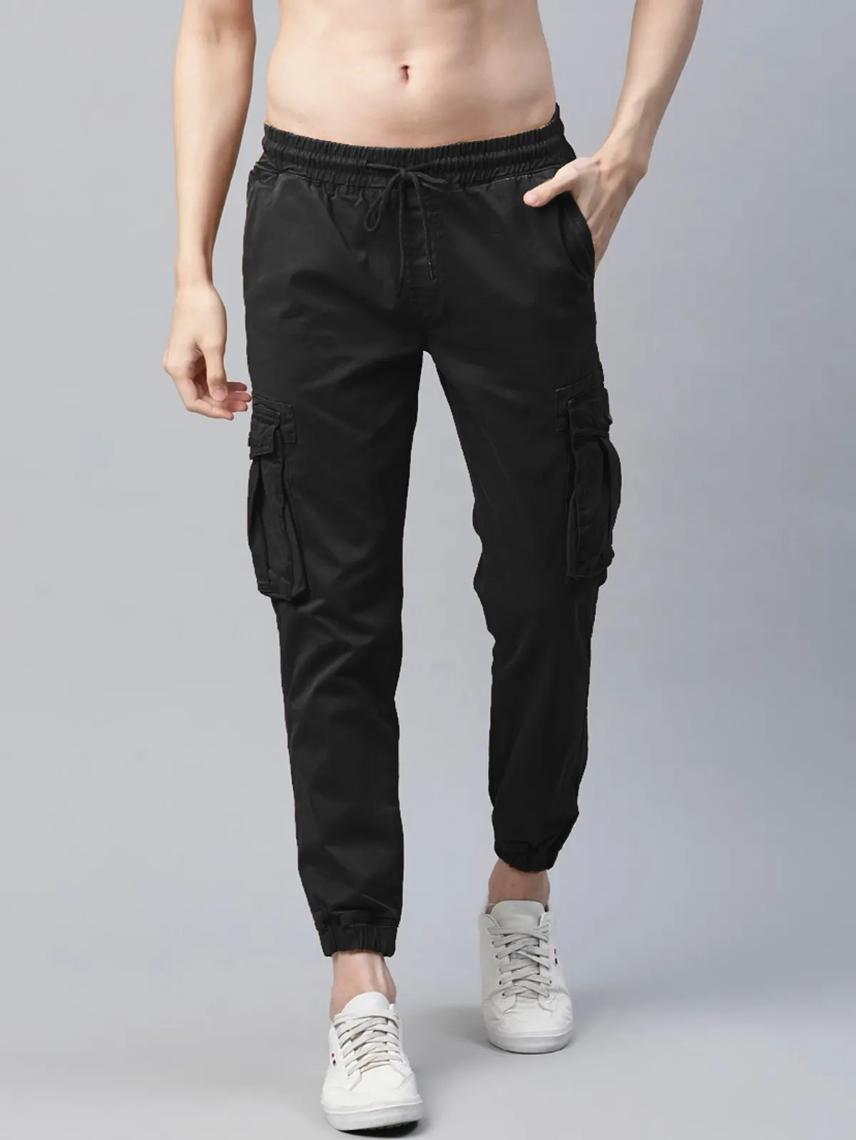Black Cotton Blend Slim Fit Men’s Cargo Joggers