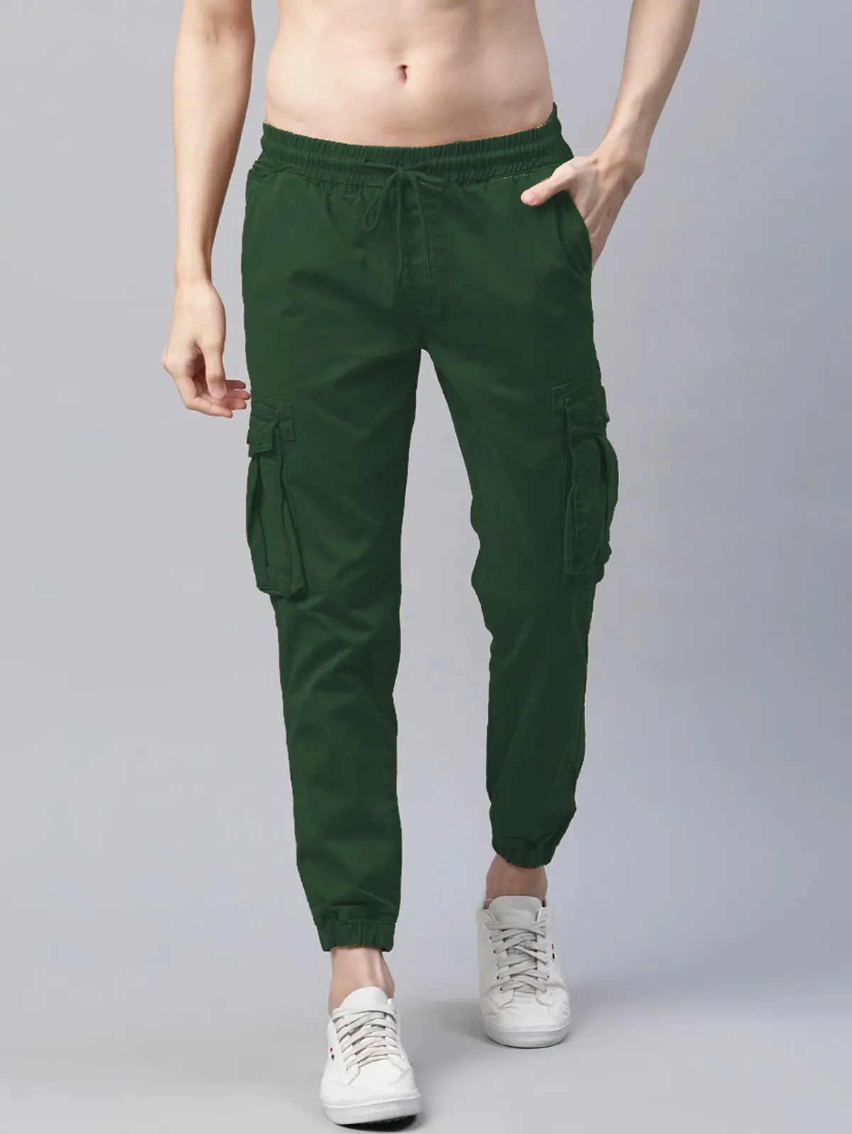 Dark Green Cotton Blend Slim Fit Men’s Cargo Joggers