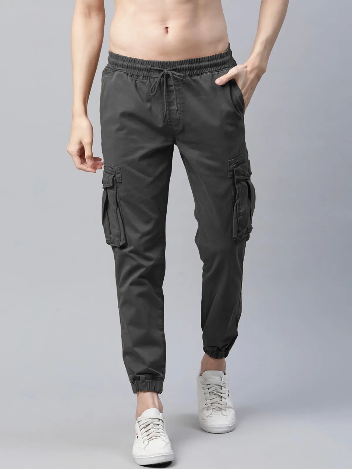 Dark Grey Cotton Blend Slim Fit Men’s Cargo Joggers