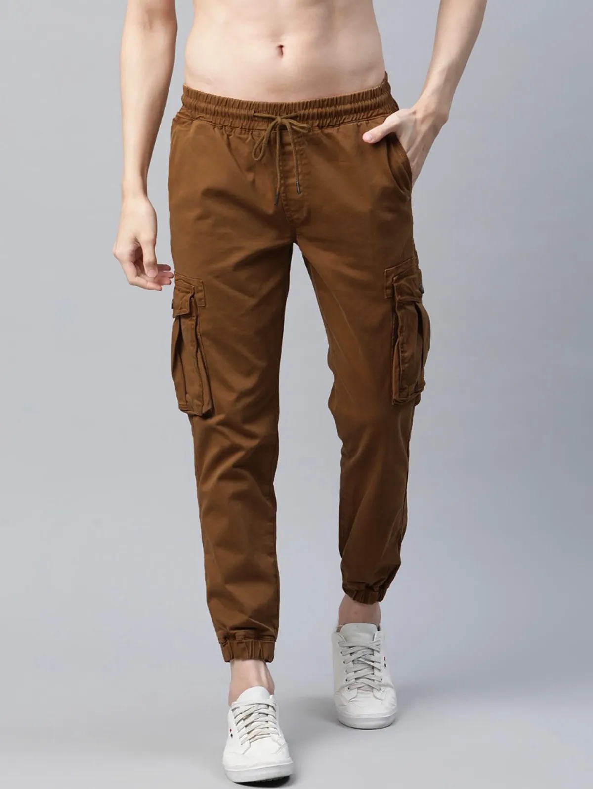 Khaki Cotton Blend Slim Fit Men’s Cargo Joggers