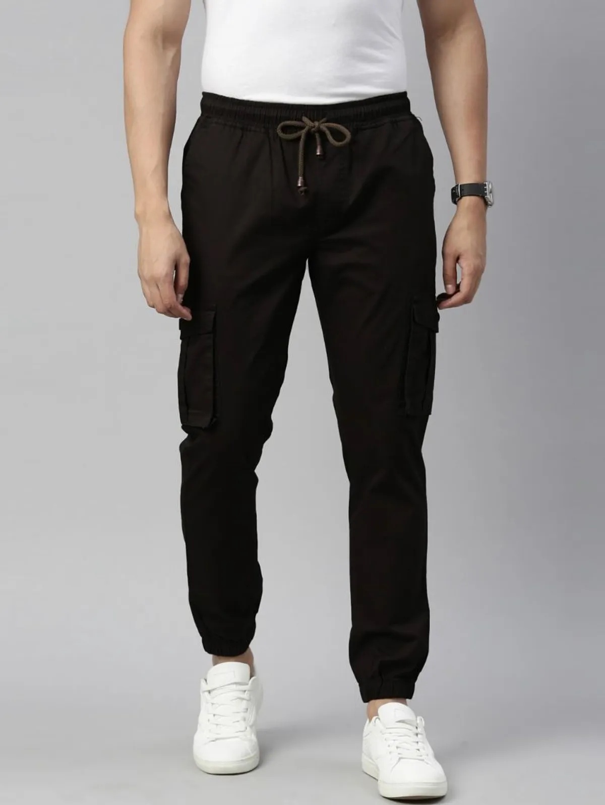 Black Cotton Blend Slim Fit Men’s Cargo Joggers