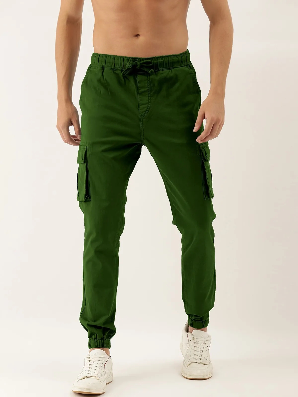 Dark Green Cotton Blend Slim Fit Men’s Cargo Joggers