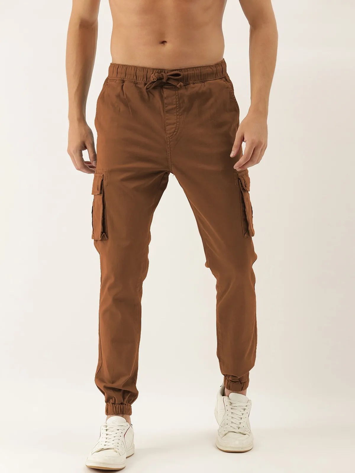 Khaki Cotton Blend Slim Fit Men’s Cargo Joggers