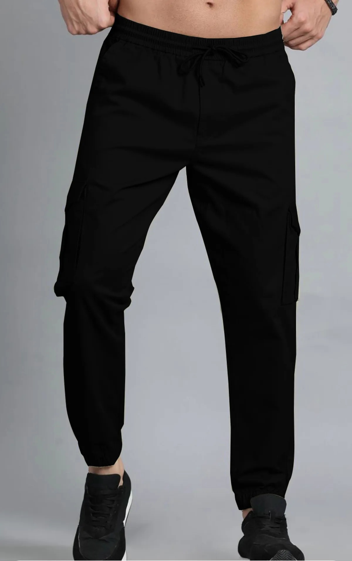 Black Slim Fit Cargo Joggers for Men