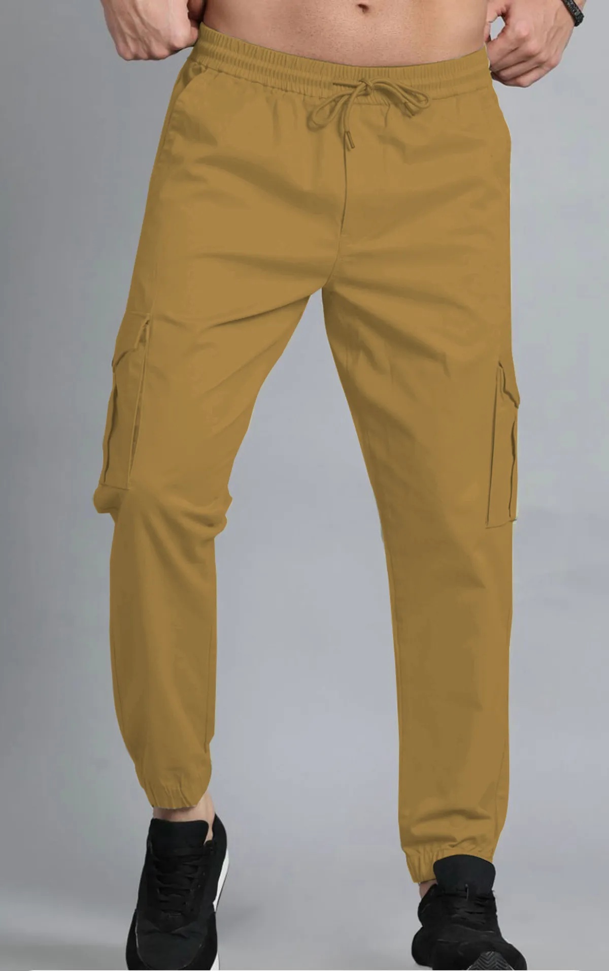 Cream Slim Fit Cargo Joggers for Men