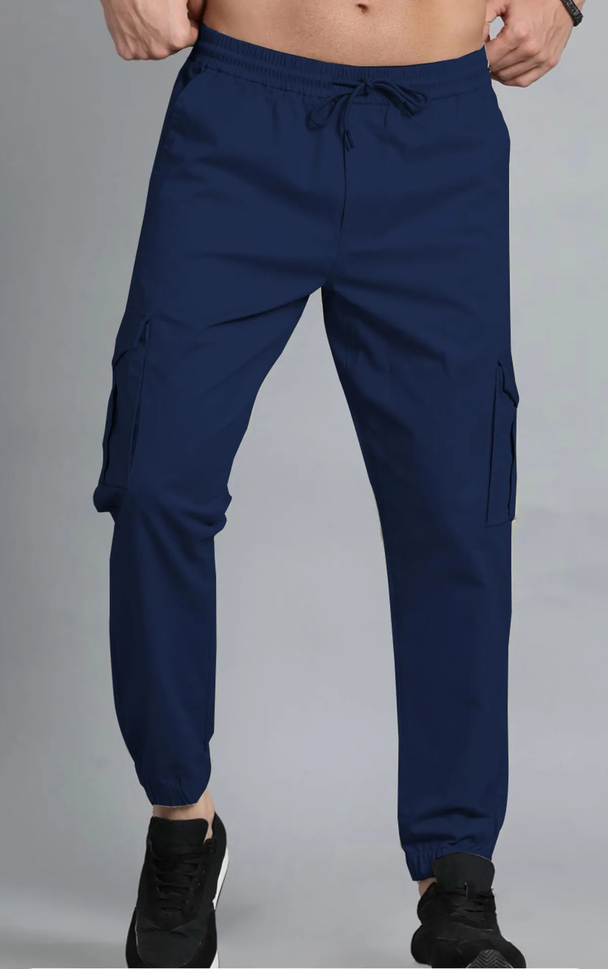Dark Blue Slim Fit Cargo Joggers for Men