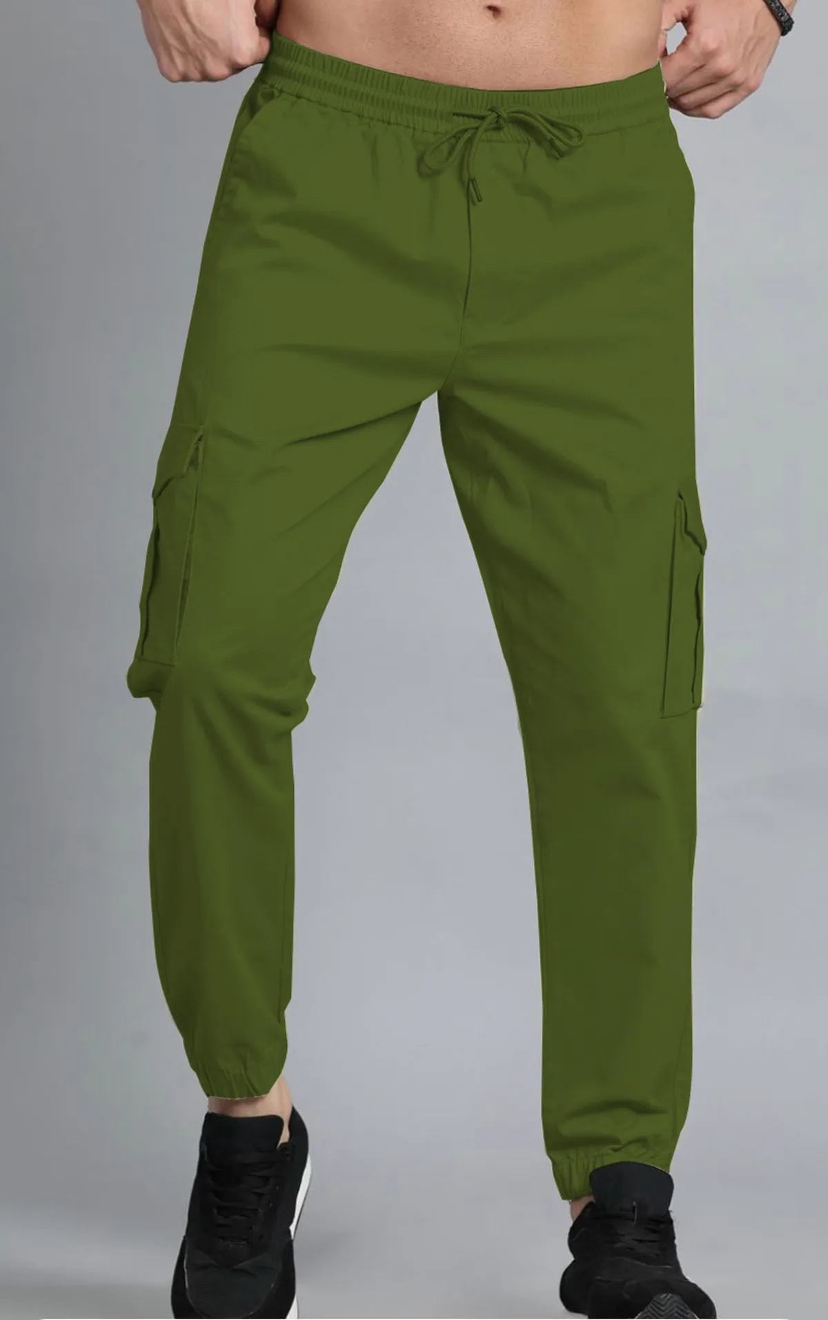 Olive Green Slim Fit Cargo Joggers for Men