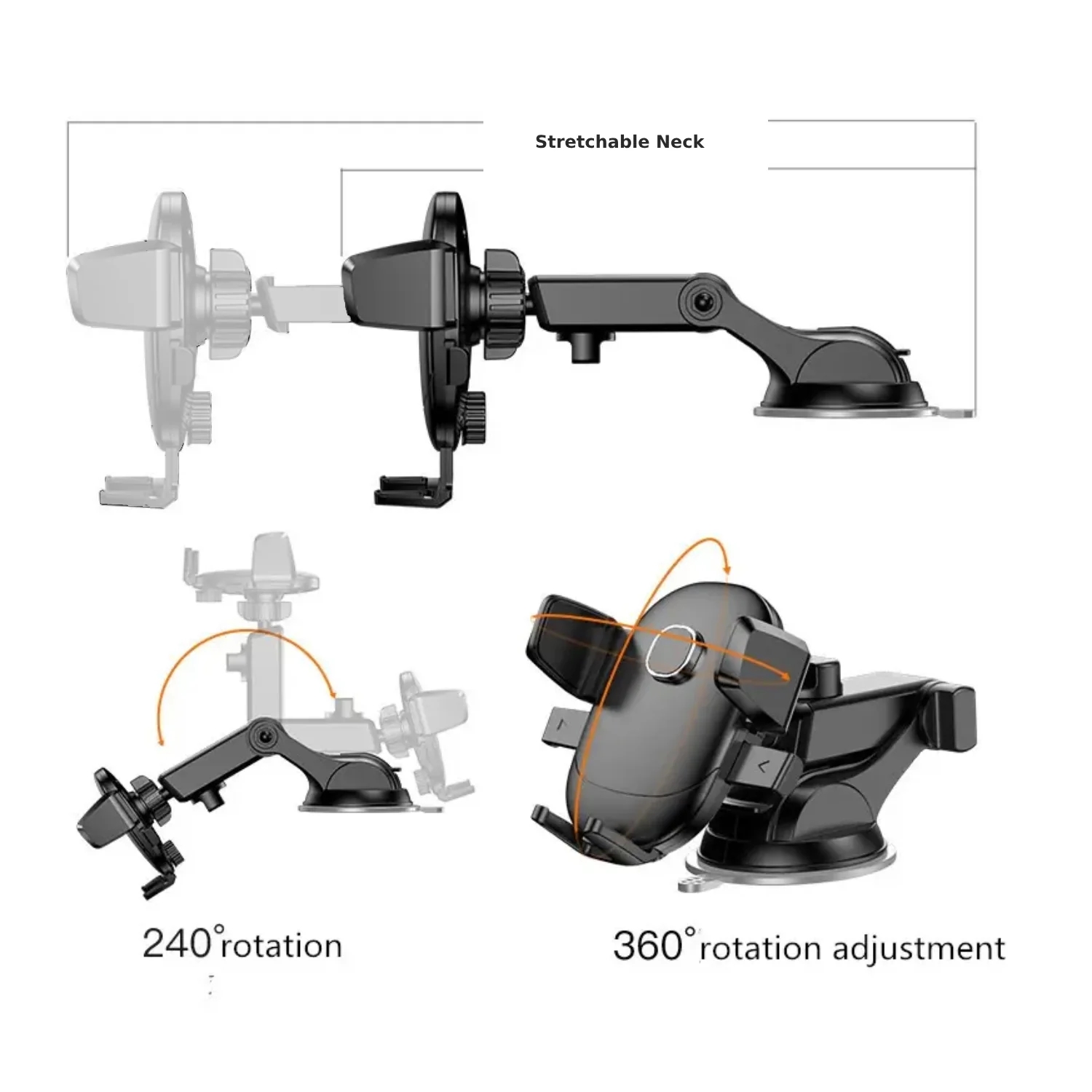Flixx Car Mobile Holder, 360° Rotatable Phone Mount with Quick Release, One-Hand Operation & Scratch-Free Silicone Padding