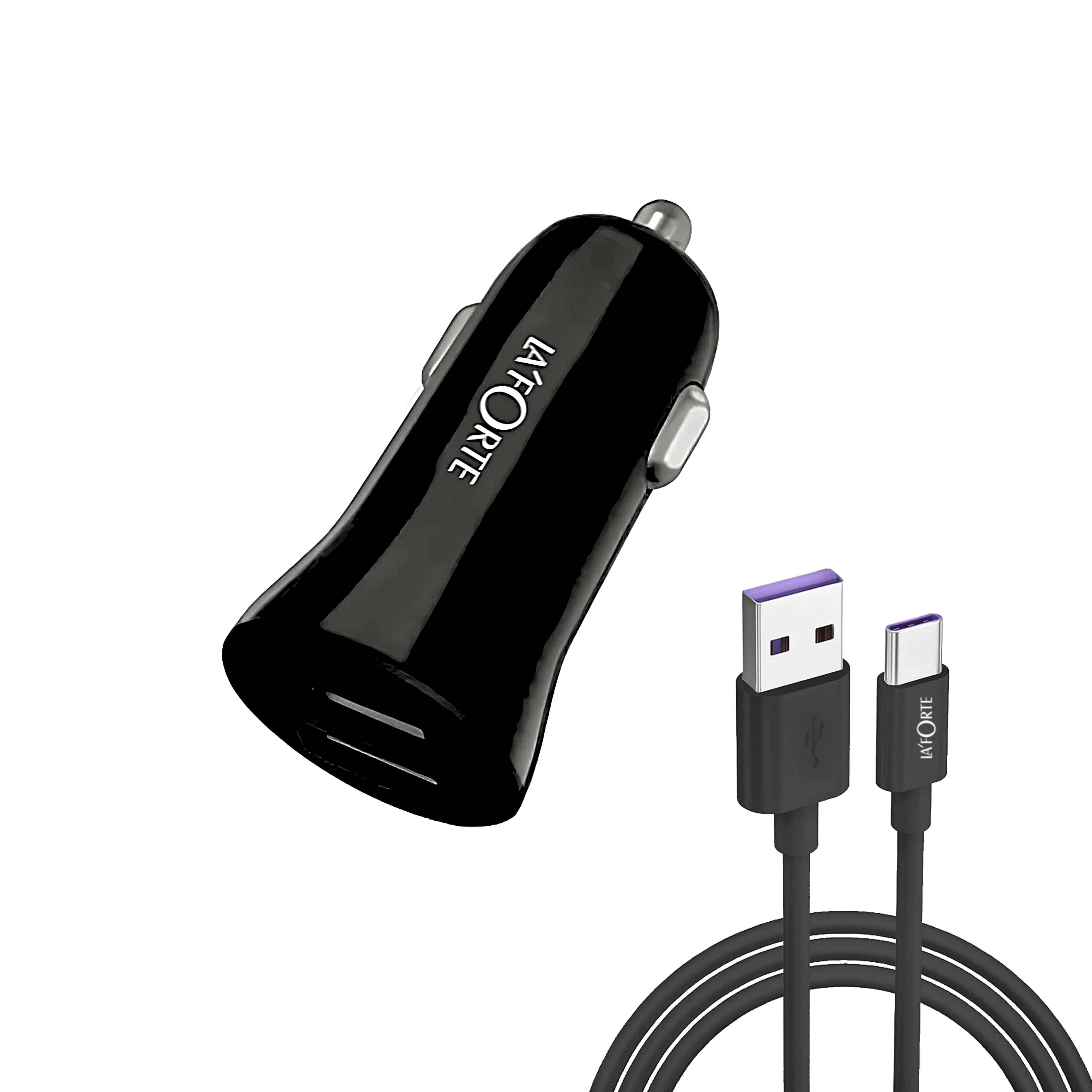 LA' FORTE Dual Port Car Charger 2.4 Amps with Type C Cable