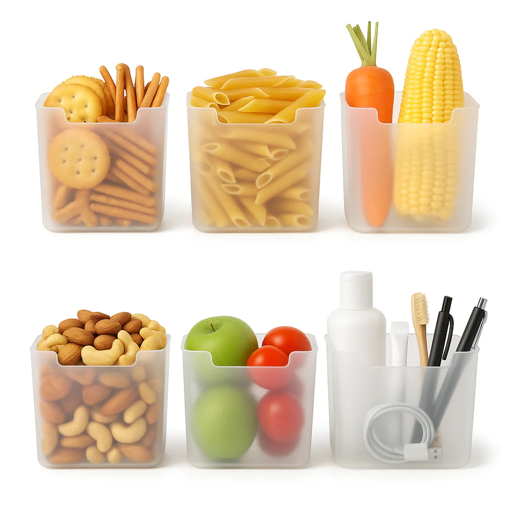 Set of 6 Multipurpose Frosted Plastic Storage Containers | Kitchen, Fridge, Bathroom & Desk Organiser | Compact & Durable Design