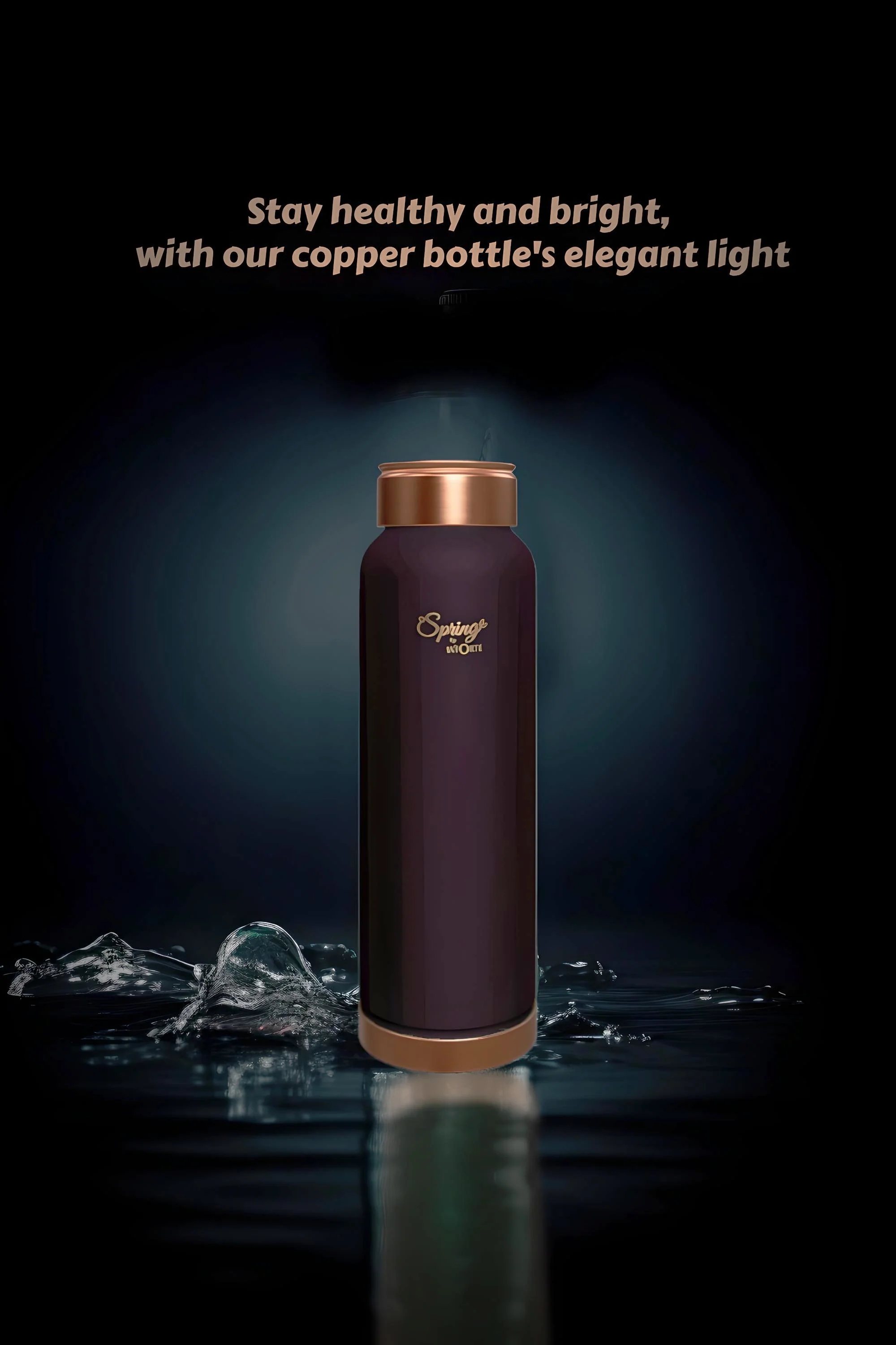 LA'FORTE Copper Water Bottle, Pure, 1000 ml Coffee Black