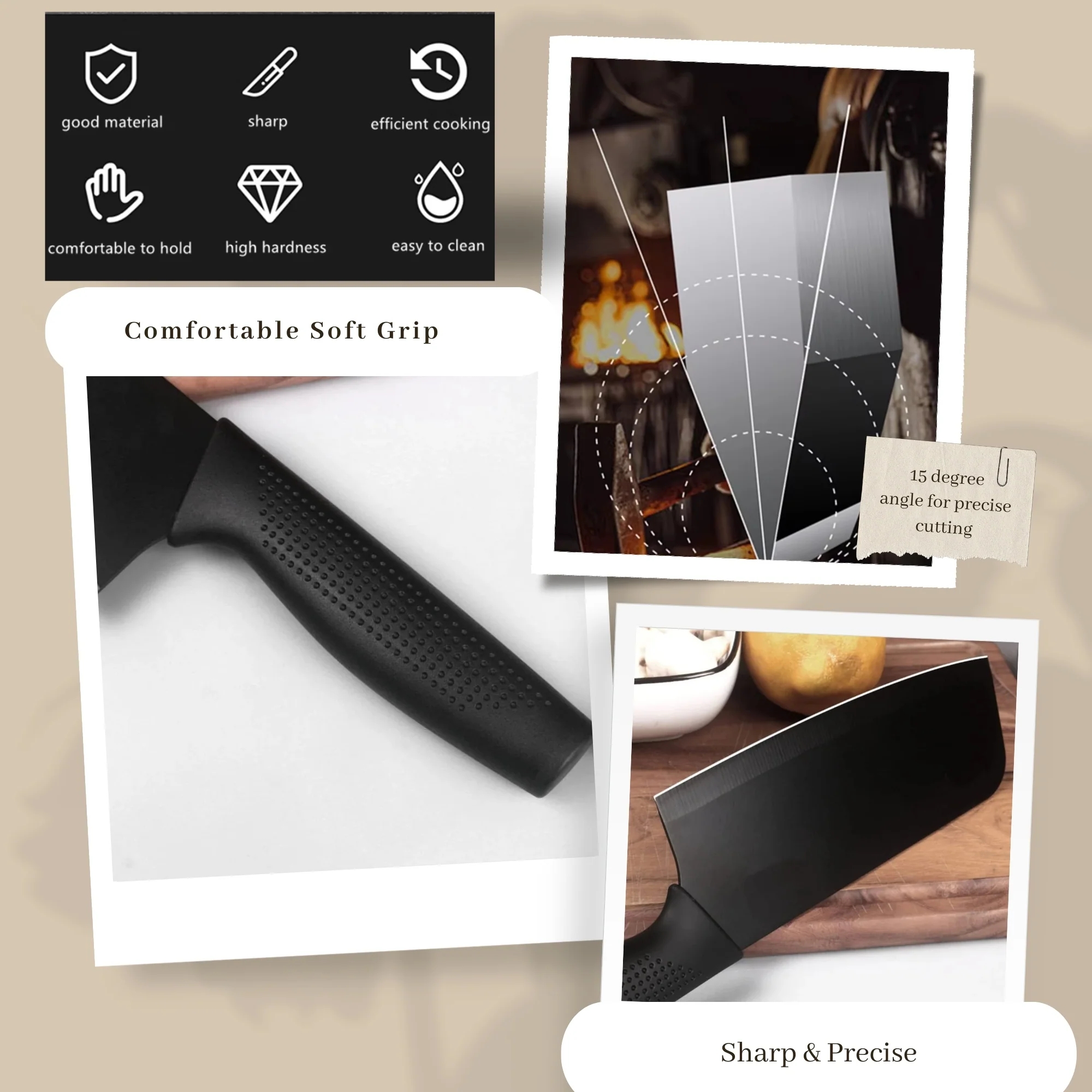 3-Piece Multipurpose Knife Set with Sheaths – Kitchen, Chef, and Fruit Knives