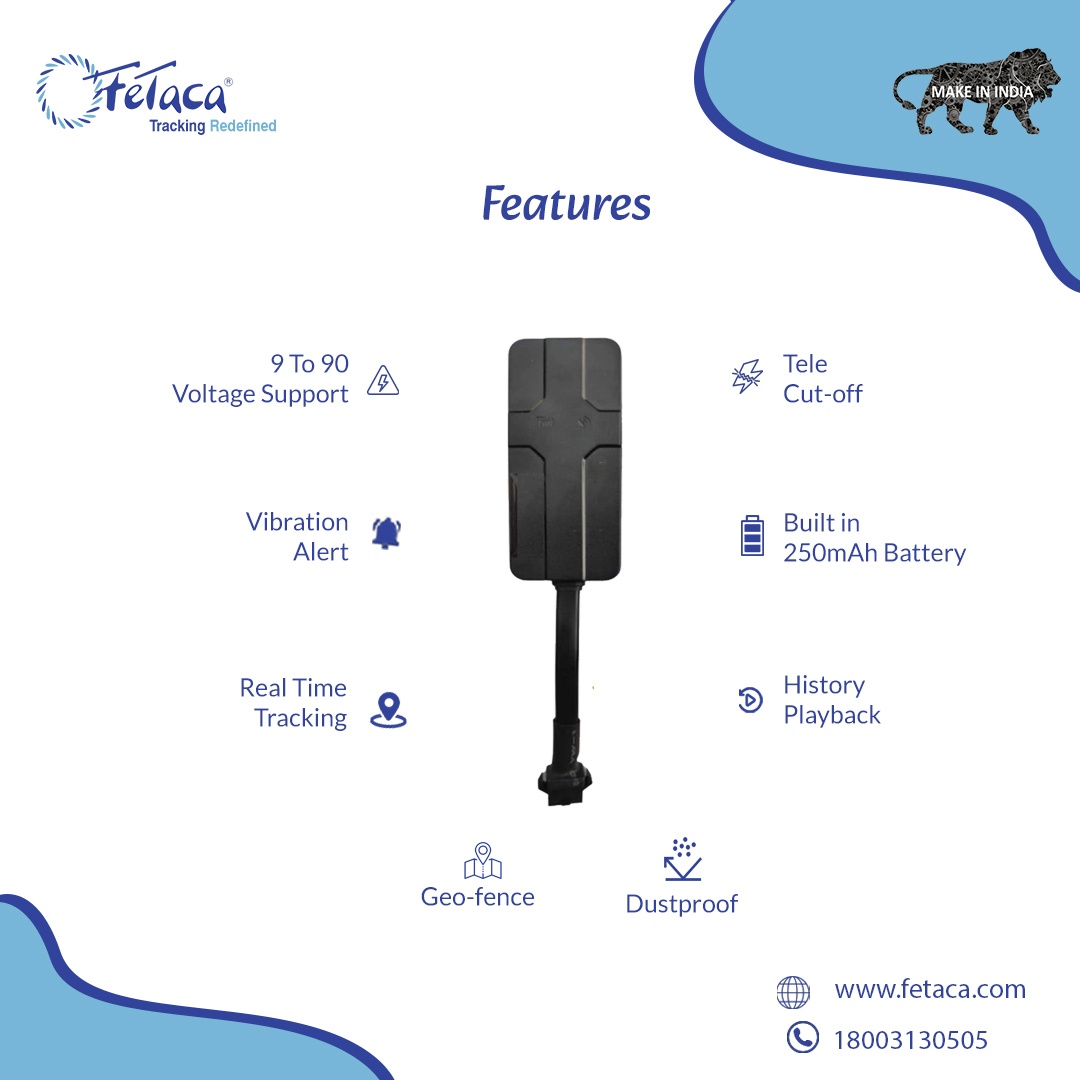FeTaca V5 Wired GPS Tracker with 1 Year SIM Data & Multiple Type Alarms for Car, Bike, Truck, Scooty and More | Make in India| (V5 GPS Device + SIM Data)