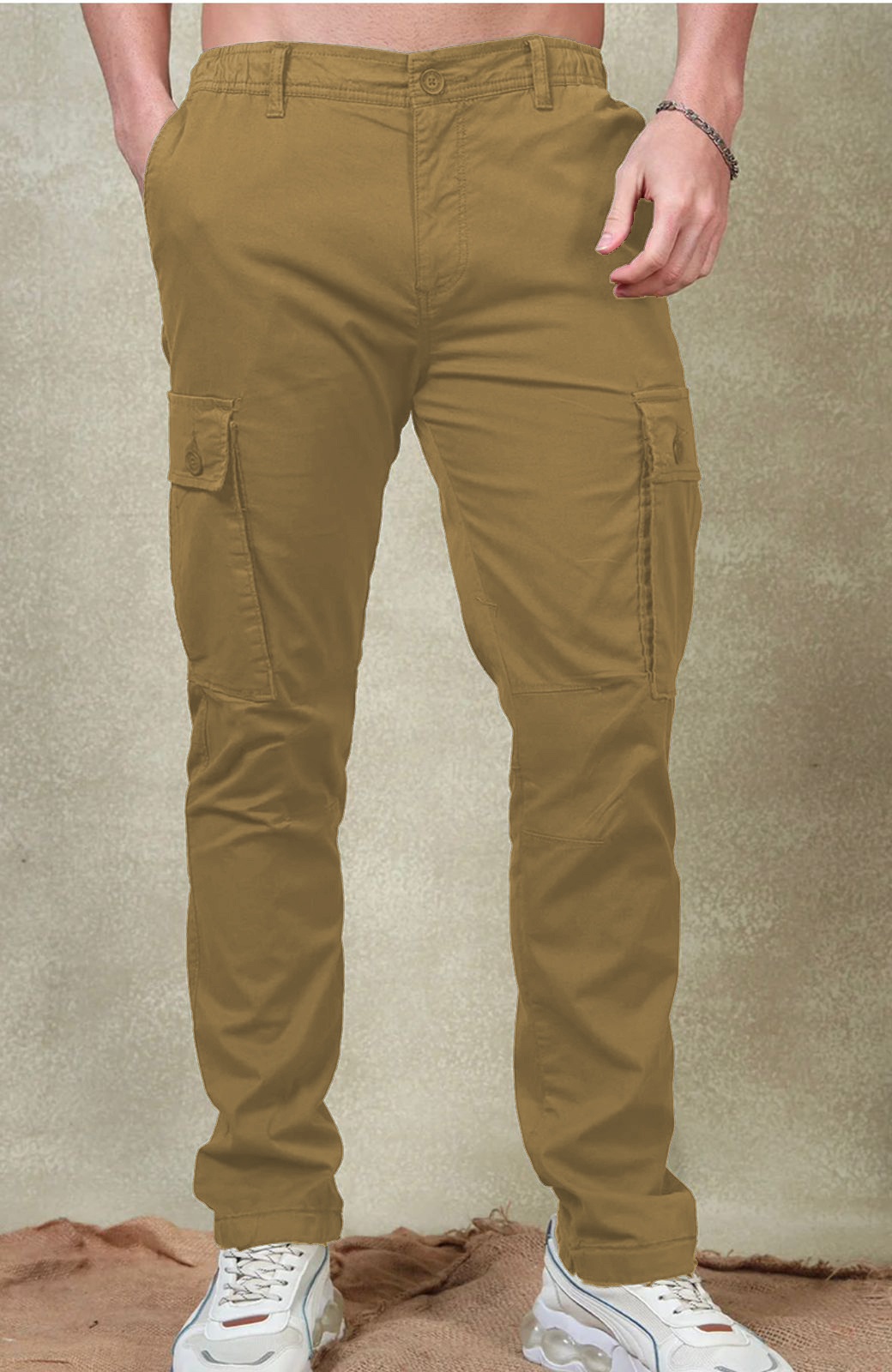 Men's Slim Fit Cotton Cargo, Cream