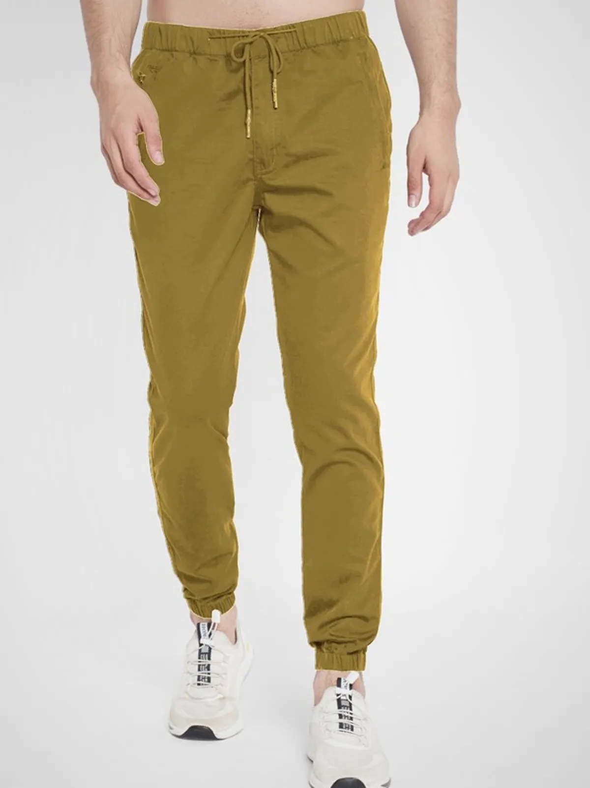 Cream Cotton Blend Solid Men’s Slim Fit Joggers