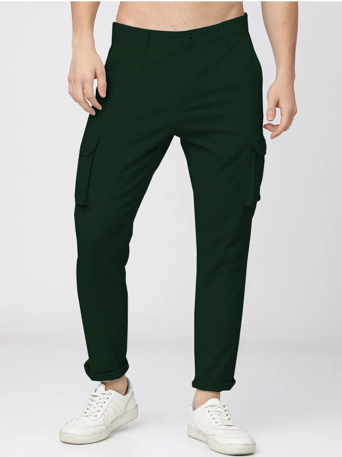 Dark Green Cotton Blend Solid Mens Cargo