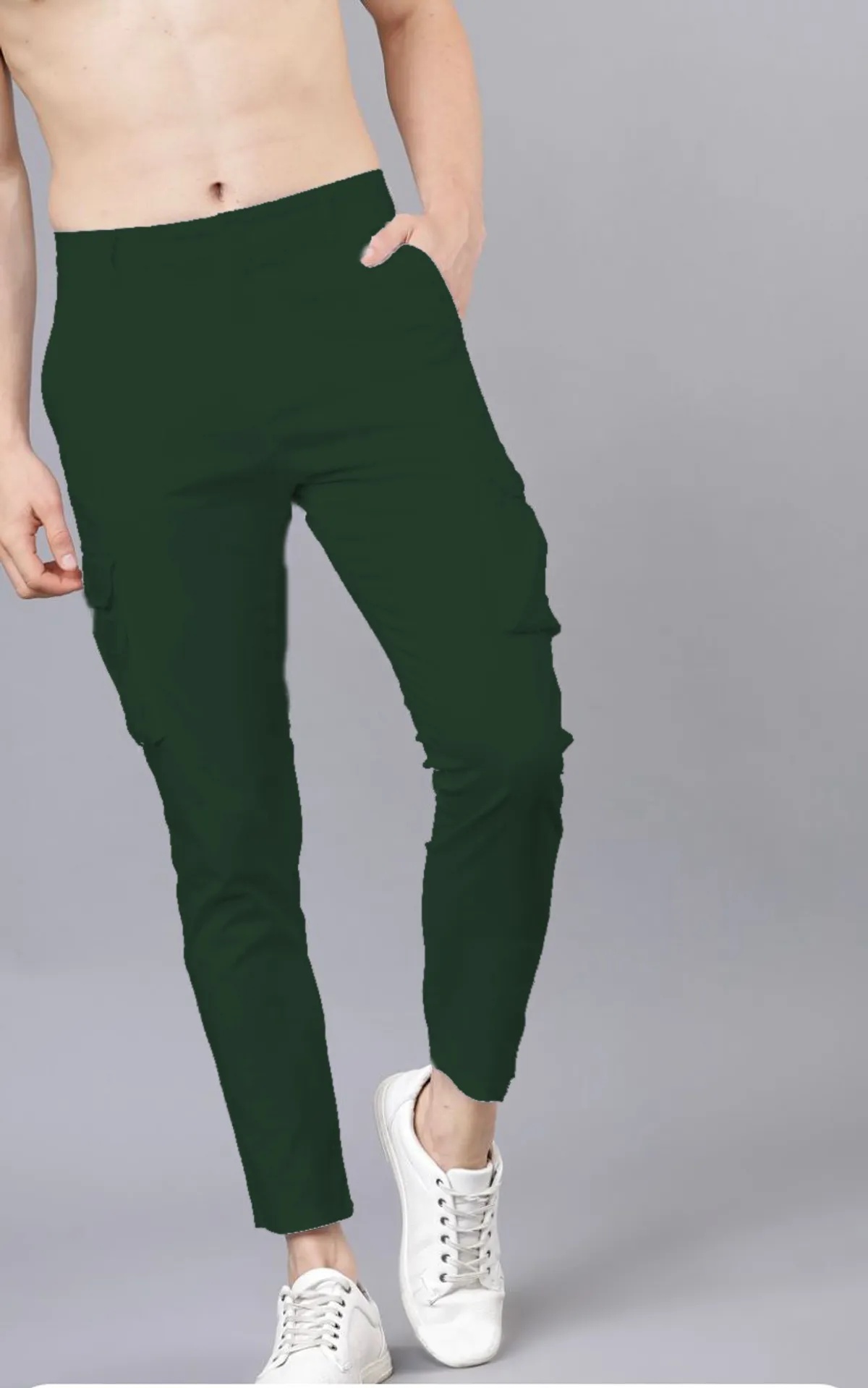 Dark Green Cotton Blend Solid Mens Cargo