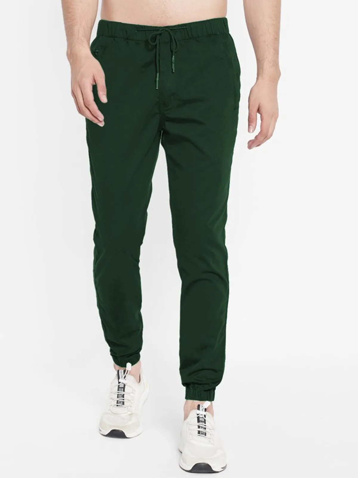Dark Green Cotton Blend Solid Men’s Slim Fit Joggers